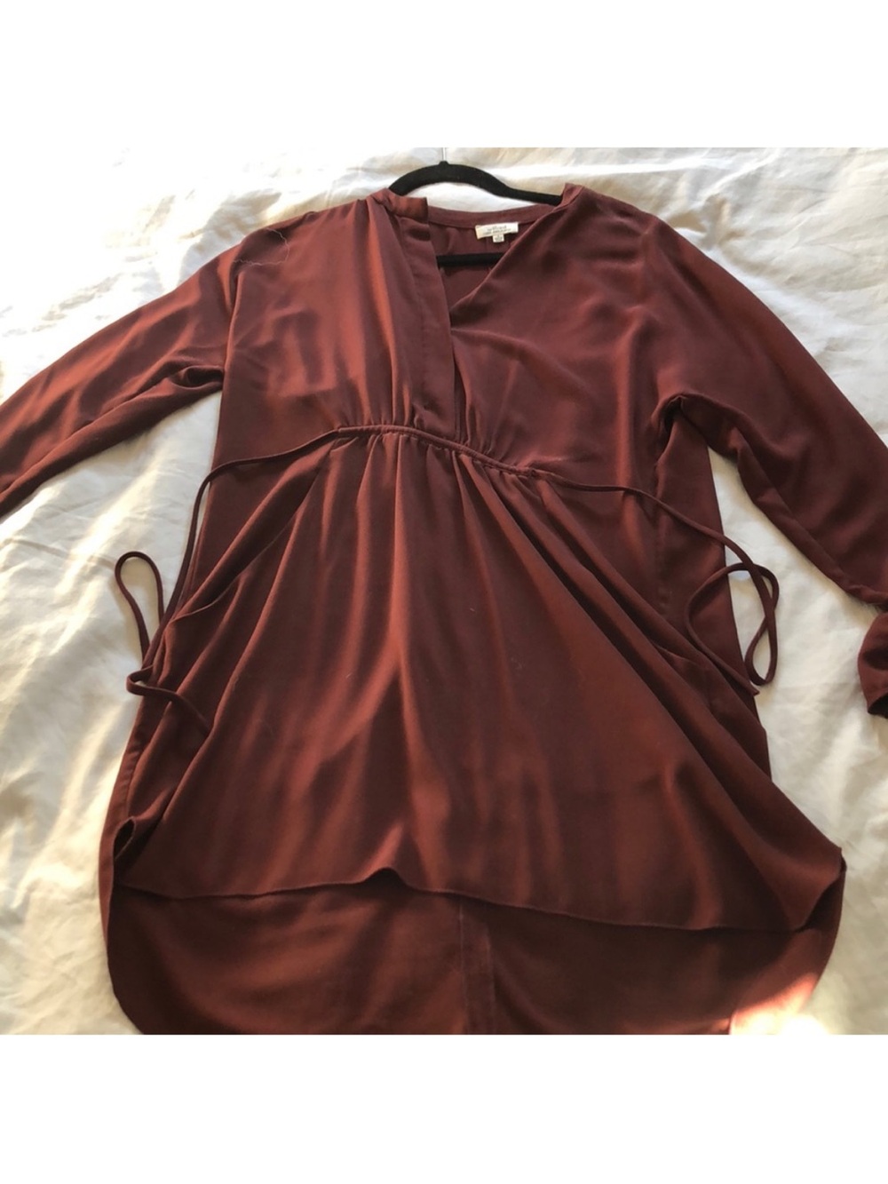 Wilfred Long Sleeve V-Neck Tunic Dress in Rust